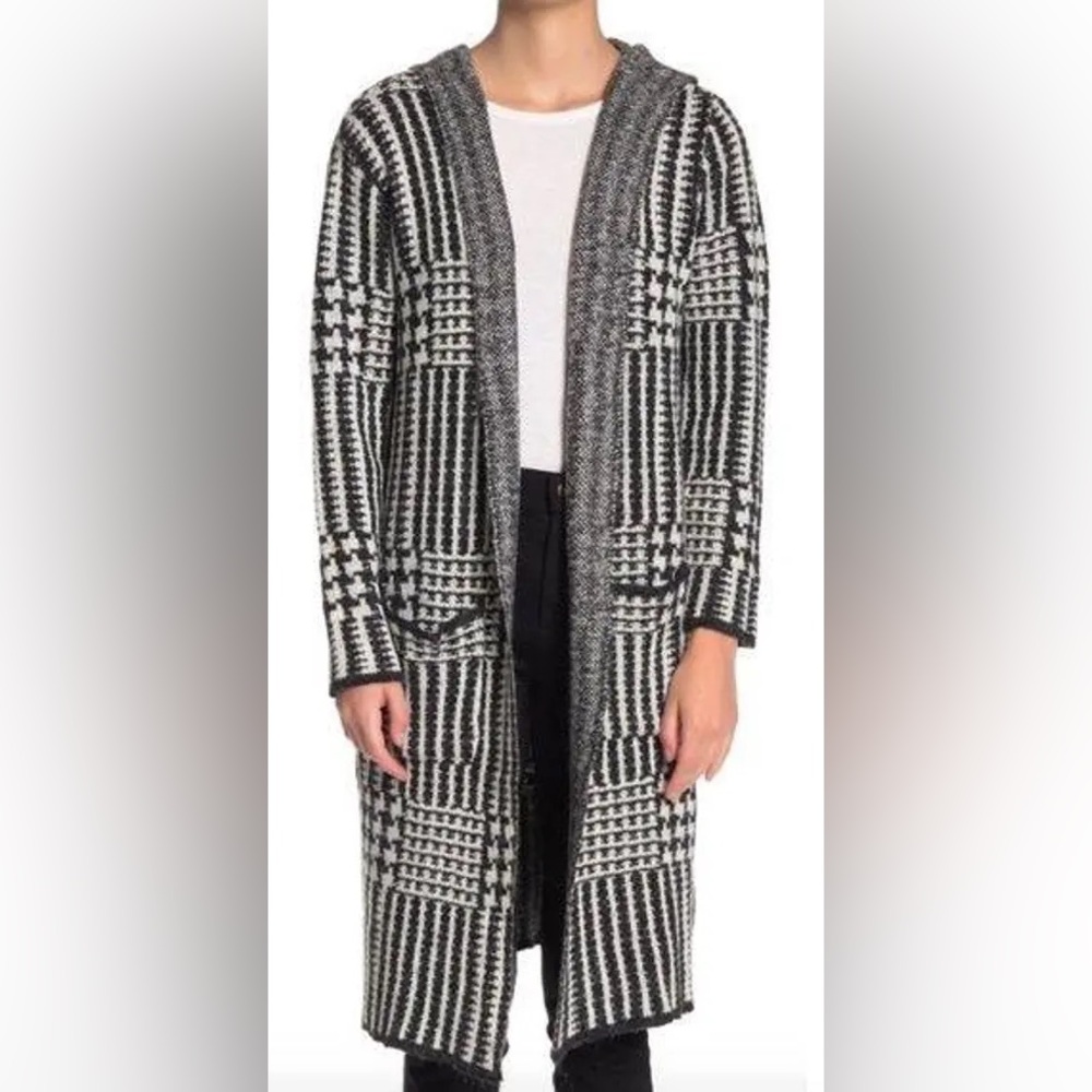 Chic Black and White Open-Front Cardigan Sweater